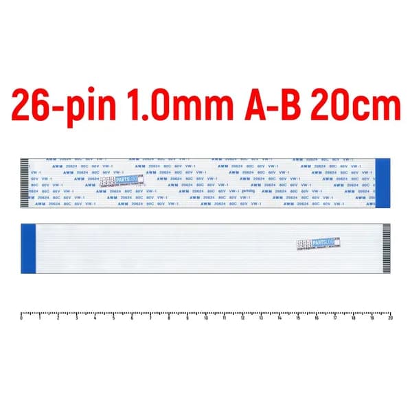 Шлейф FFC 26-pin Шаг 1.0mm Длина 20cm Обратный A-B AWM 20624 80C 60V VW-1