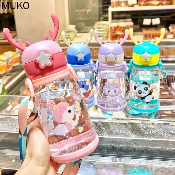Детская мультяшная бутылка для воды розового цвета