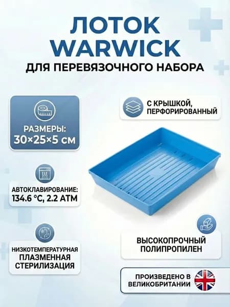 Лоток для перевязочного набора, медицинских инструментов и расходных материалов, перфорированный с крышкой 30х25х5см