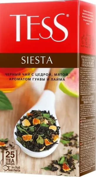 Чай в пакетиках Tess Siesta с цедрой, мятой, ароматом гуавы и лайма, 25 пак.