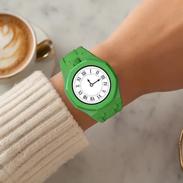Браслет для часов Swatch x Royal Pop из биокерамики и силикона, цвет глубокий зелёный, установка в 12 часов