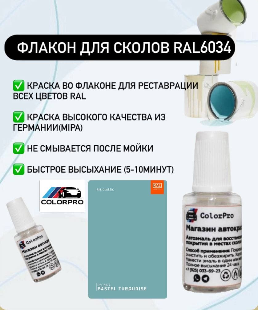 Краска для сколов во флаконе с кисточкой RAL 6034