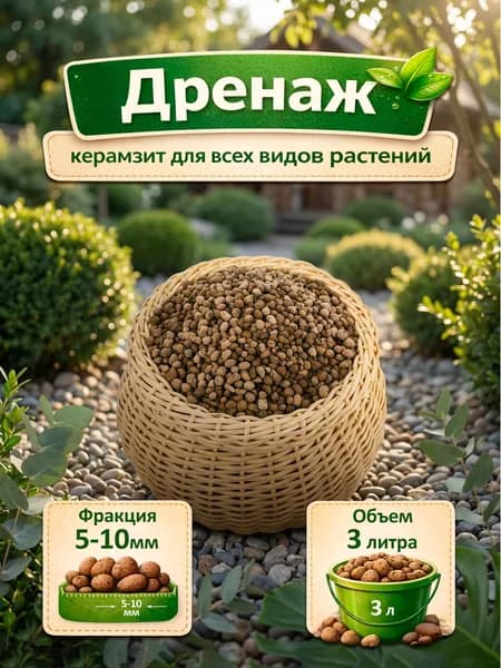 Керамзит для растений дренаж 3 л, Фракция 5-10 (средний)