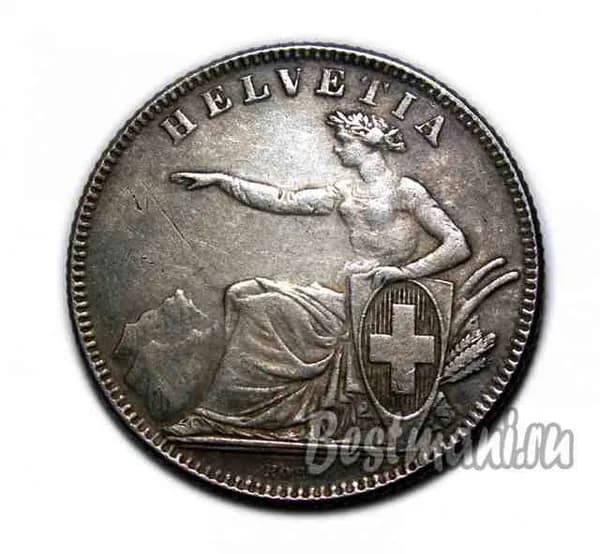 1 франк 1860 года 1 Franc 1860 Bern Швейцария