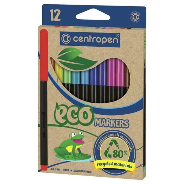 Фломастеры стираемые 12 шт Centropen ECO MARKERS, водные