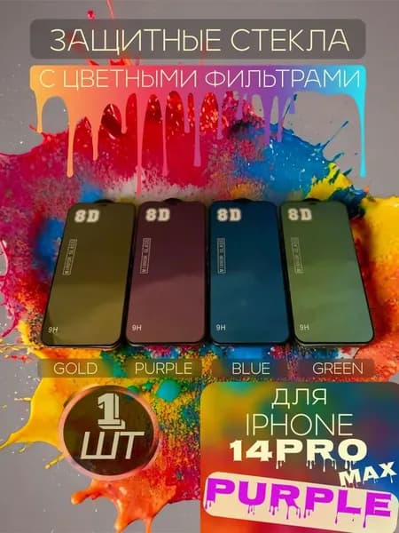 Цветное защитное стекло Iphone14 pro max с цветным фильтром (purple) 1шт