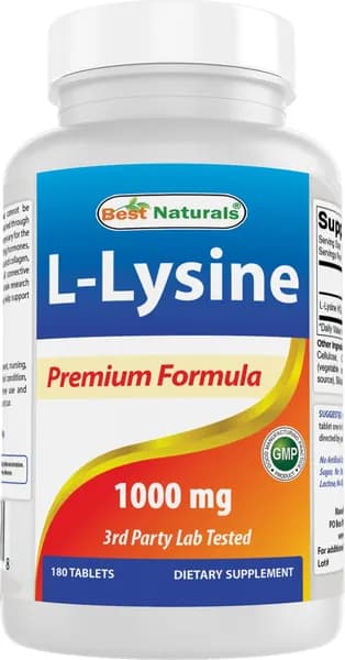 Best Naturals L-лизин 1000 мг 180 таблеток - лизин двойной силы для укрепления иммунного здоровья и герпеса