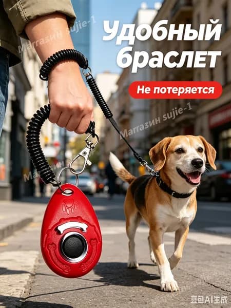 Кликер для дрессировки собак и кошек с браслетом, кнопка тренировки и воспитания питомцев, набор 2 шт