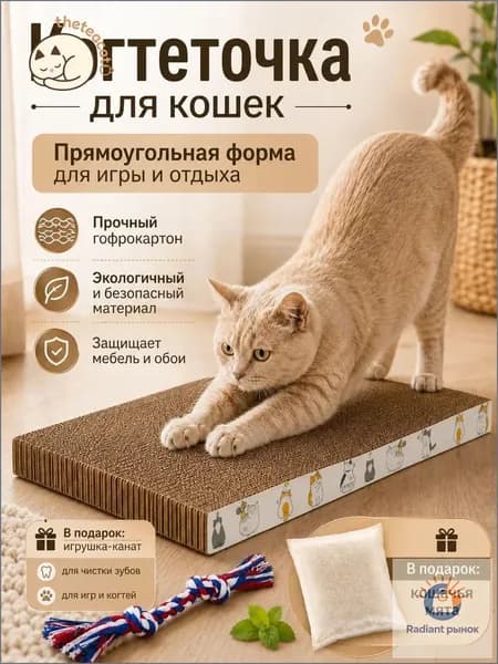 Когтеточка для кошек картонная большая просторная домик-лежанка с напольным ковриком, не сыпется, прочная, для котов и котят