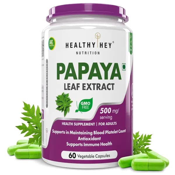 HealthyHey Nutrition Экстракт Листьев Папайи, Растительный Комплекс, 500 мг, 60 Капсул