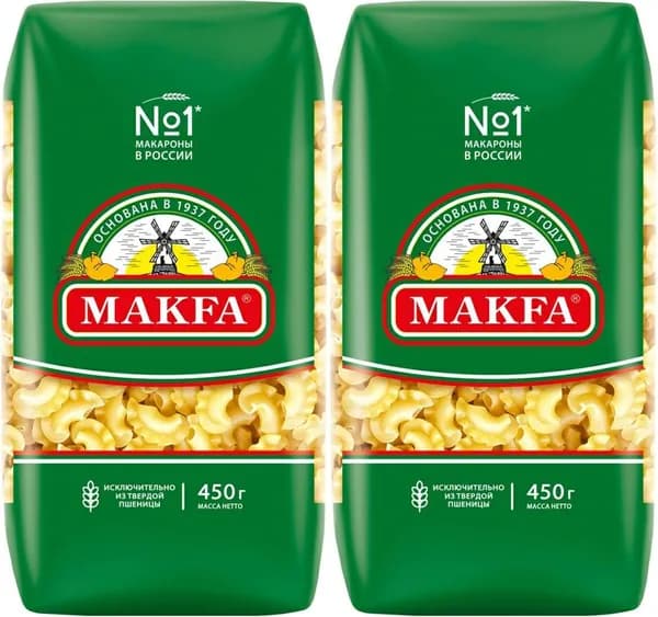 Макаронные изделия Makfa Петушиные гребешки, комплект: 2 упаковки по 450 г
