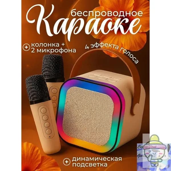 Колонка караоке с микрофонами подарок/Детская караоке система с двумя беспроводными микрофонами и колонкой