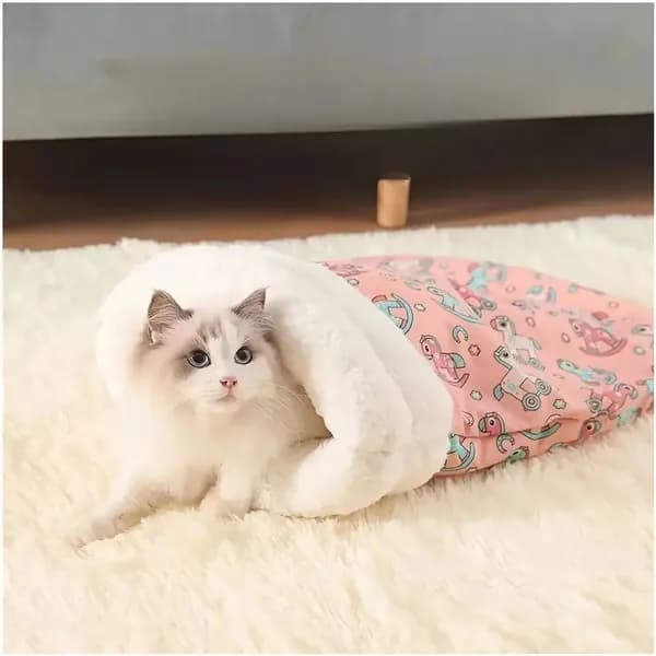 Домик-спальный мешок для домашних кошек, мягкий и удобный, защищающий от холода и теплый, полузакрытый дизайн, подходит для ежедневного использования домашними животными