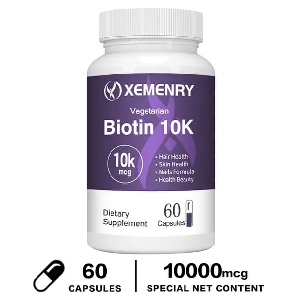 Биотин марки XEMENRY содержит 10 000 микрограммов высококонцентрированного биотина (витамина B7) на порцию, предназначенного для поддержания здоровья волос, кожи и ногтей.