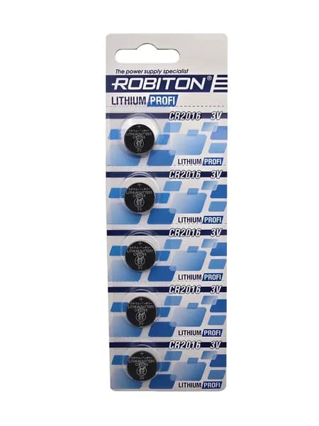 Батарейка Robiton CR2016 3V, литиевая, BL-5, комлект - 5шт