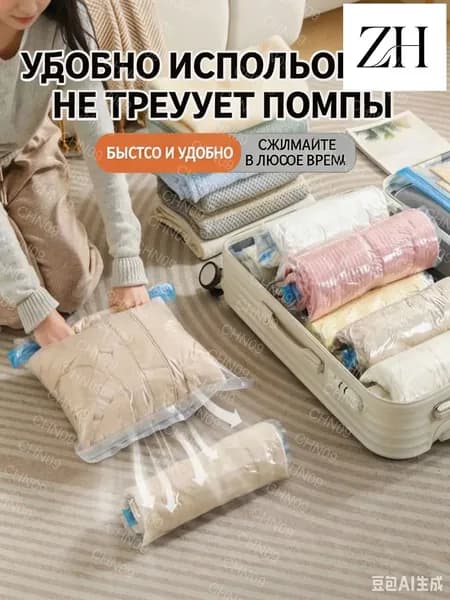 Компрессионные пакеты для путешествий: вакуумный мешок хранения одежды и вещей с герметичной молнией