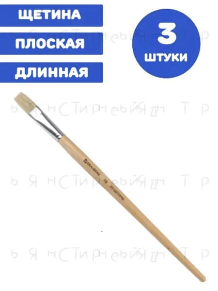 Кисть для рисования Плоская №10, 3 шт.