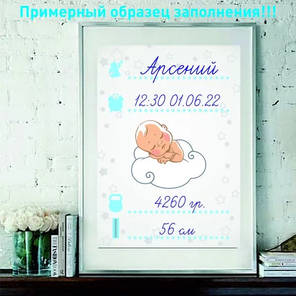 Плакат на рождение, размер постера 32х45см