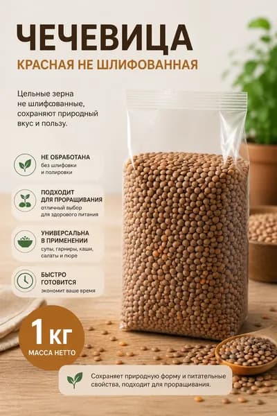 Чечевица красная не обработанная алтайская для проращивания