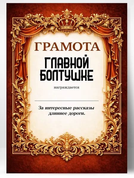 Прикольная грамота, диплом для коллеги - главной болтушке