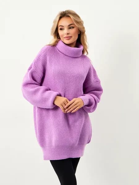 Свитер оверсайз oversize вязаный с горлом удлиненный