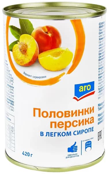 aro Половинки персиков в сиропе, 420г
