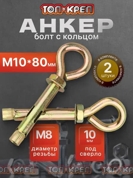 Анкер болт с кольцом, 10*80, 2шт