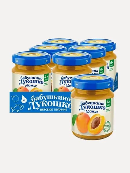 Пюре фруктовое Бабушкино лукошко с 4 месяцев, абрикос, 100 г x 6