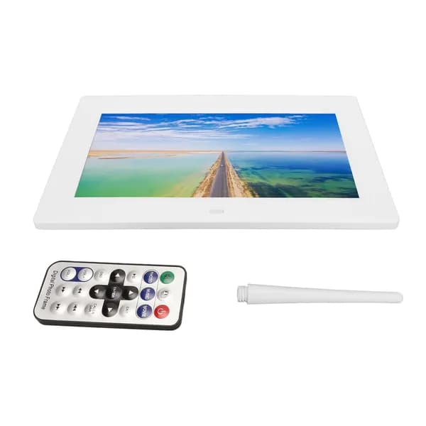 Цифровая фоторамка 10 дюймов, разрешение HD 1024 600, светодиодная подсветка, пульт ДУ, белая, сетевой адаптер 100 240 В, британский штекер