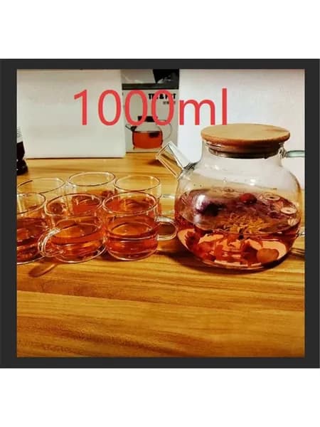 Стеклянный чайник с бамбуковой крышкой