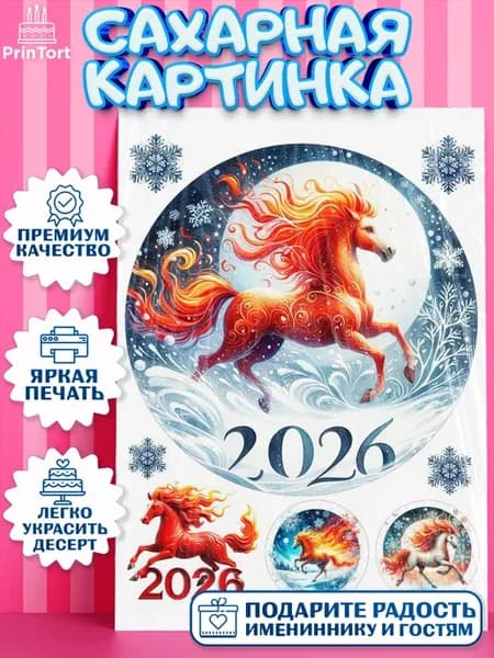 Сахарная картинка для торта год лошади 2026