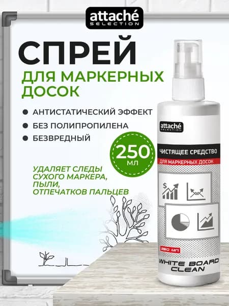 Чистящая жидкость-спрей для магнитно-маркерных досок Attache Selection 250 мл