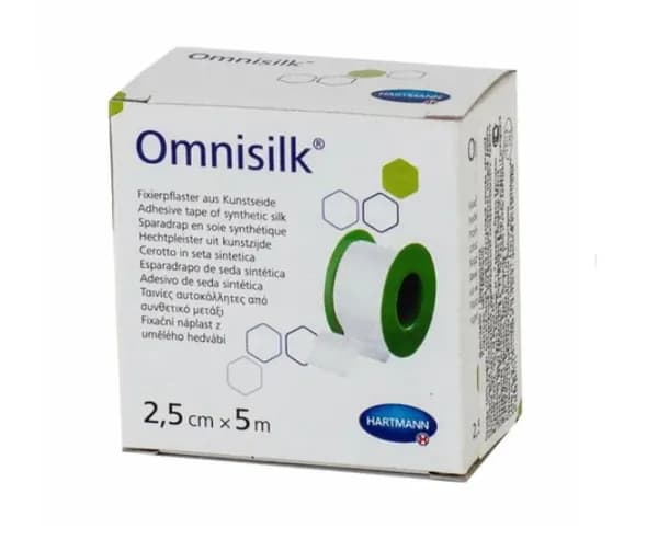 Пластырь Омнисилк (Omnisilk) фиксирующий из искусственного шёлка для повязок, белый размером 2.5см х 5м, 900431