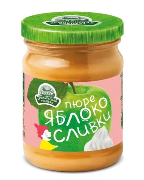 СЕМИЛУКСКАЯ ТРАПЕЗА Пюре фруктовое с сахаром Яблочное со СЛИВКАМИ 260 г. , 2 штуки