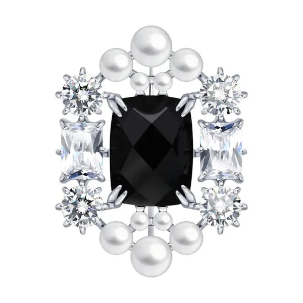 Diamant, Брошь из серебра с агатом, жемчугом и фианитами, 94-340-00519-1, декоративные, 925 проба