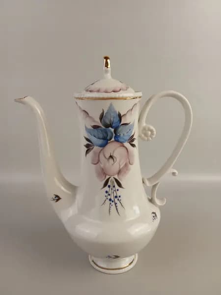 Кофейник винтажный с ручной росписью, Коростенский фарфоровый завод (Коростень), СССР