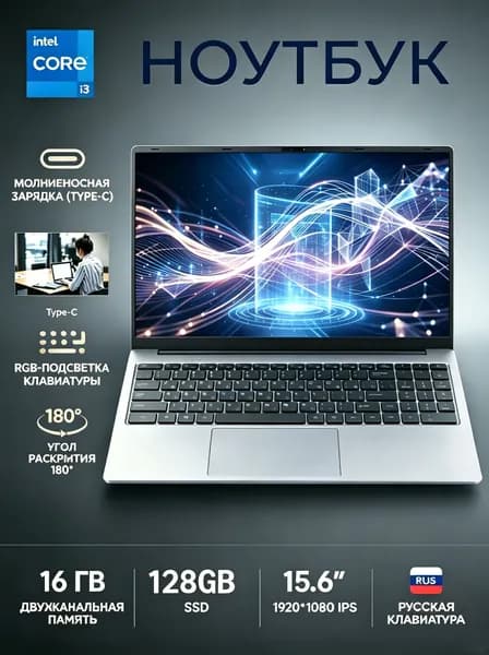 CARBAYTA 5005U Ноутбук 15.6", Intel Core i3-5005U, RAM 16 ГБ, SSD 128 ГБ, Intel HD Graphics, Windows Pro, серый, Русская раскладка