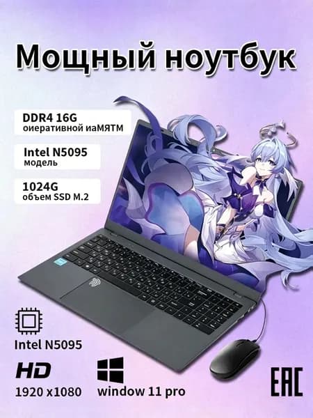 Офисный ноутбук 15,6" Intel N5095, 16ГБ DDR4, 1024ГБ SSD M.2, разблокировка по отпечатку пальца, русская клавиатура Ноутбук 15.6", Intel Celeron N5095, RAM 16 ГБ, SSD 1024 ГБ, Windows Pro, шоколадный, голубой, Русская раскладка
