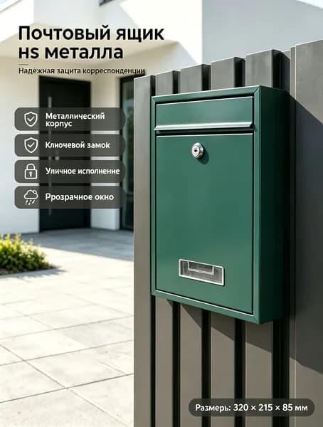 Почтовый ящик 320 мм x 220 мм x 85 мм, зеленый
