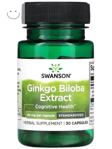 Swanson Экстракт гинкго билоба стандартизованный 60 мг - З0 капсул