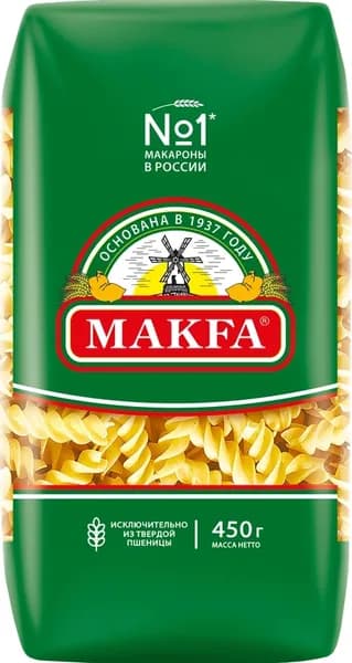 Макароны MAKFA Спирали высший сорт, 450г