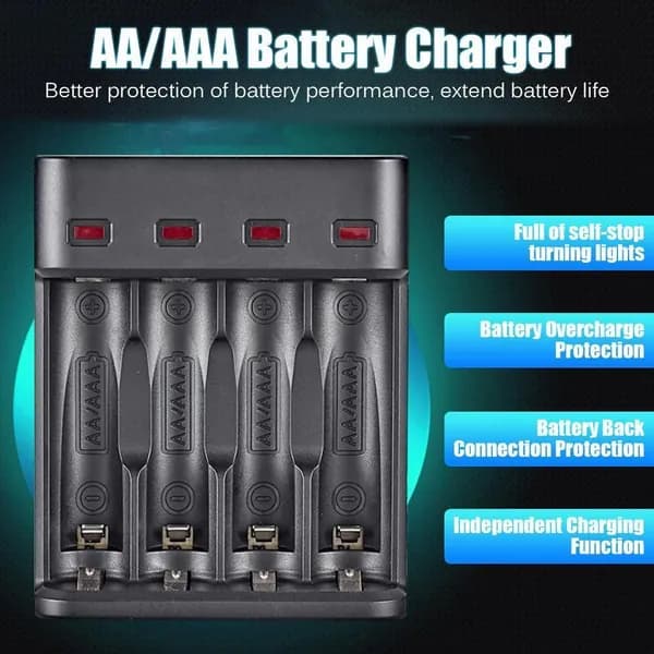 Четырёхслотовое USB-зарядное устройство для аккумуляторов AA и AAA с независимой зарядкой