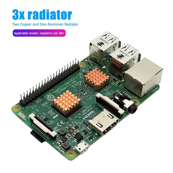 Охладитель из меди для Raspberry Pi 3B+/3B/2B, три радиатора для процессора и ОЗУ