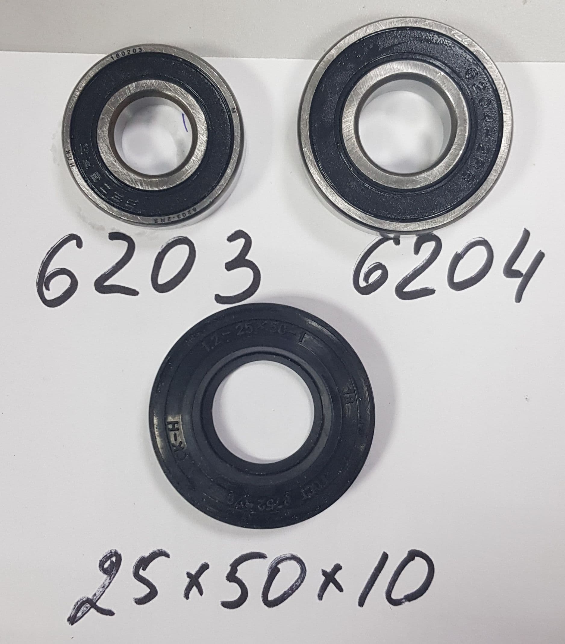 Ремкомплект подшипников бака для стиральной машины Beko и Whirlpool / подшипники 6203 и 6204 / сальник 25х50х10