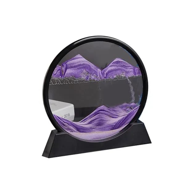 Песочная картина-перевертыш с движущимся песком, создающая 3D горы и дюны, со стеклянной рамкой / "фиолетовый" для интерьера.
