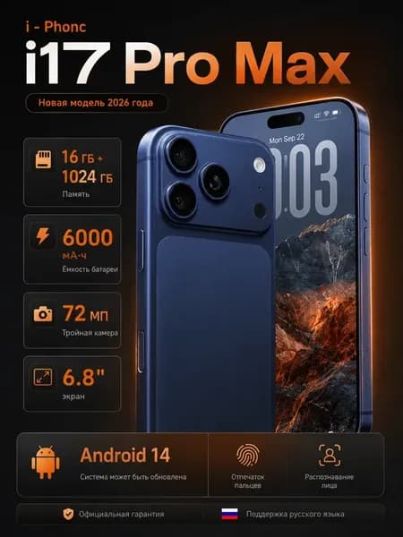 айфон 17 pro max копия гровой смартфон 16 1024 ГБ Android