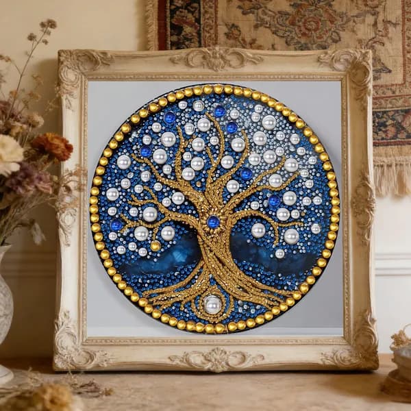 Частичная алмазная картина Blue Tree Синее древо жизни 30 30 см из смолы с ринами