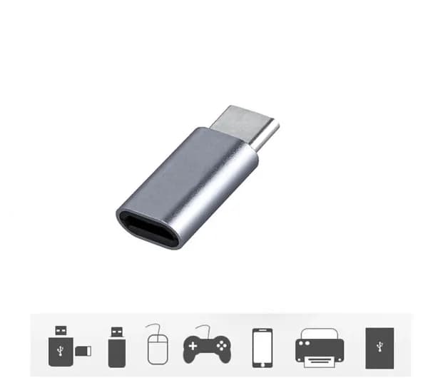 Переходник Lightning на Type-C G-06 серый / Адаптер переходник Lightning 8 pin гнездо Female (F) / Type-C штекер Male (M)