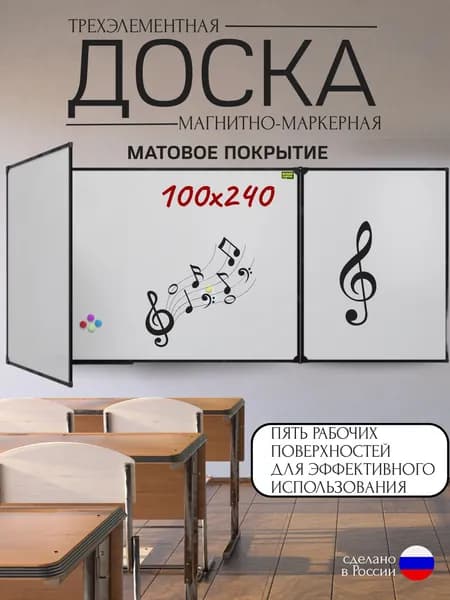 Доска магнитно маркерная МАТОВАЯ на стену для офиса и дома 100x240см, ЧЕРНЫЙ профиль