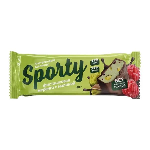 Протеиновый батончик со вкусом фисташковой меренги с малиной Sporty 40г